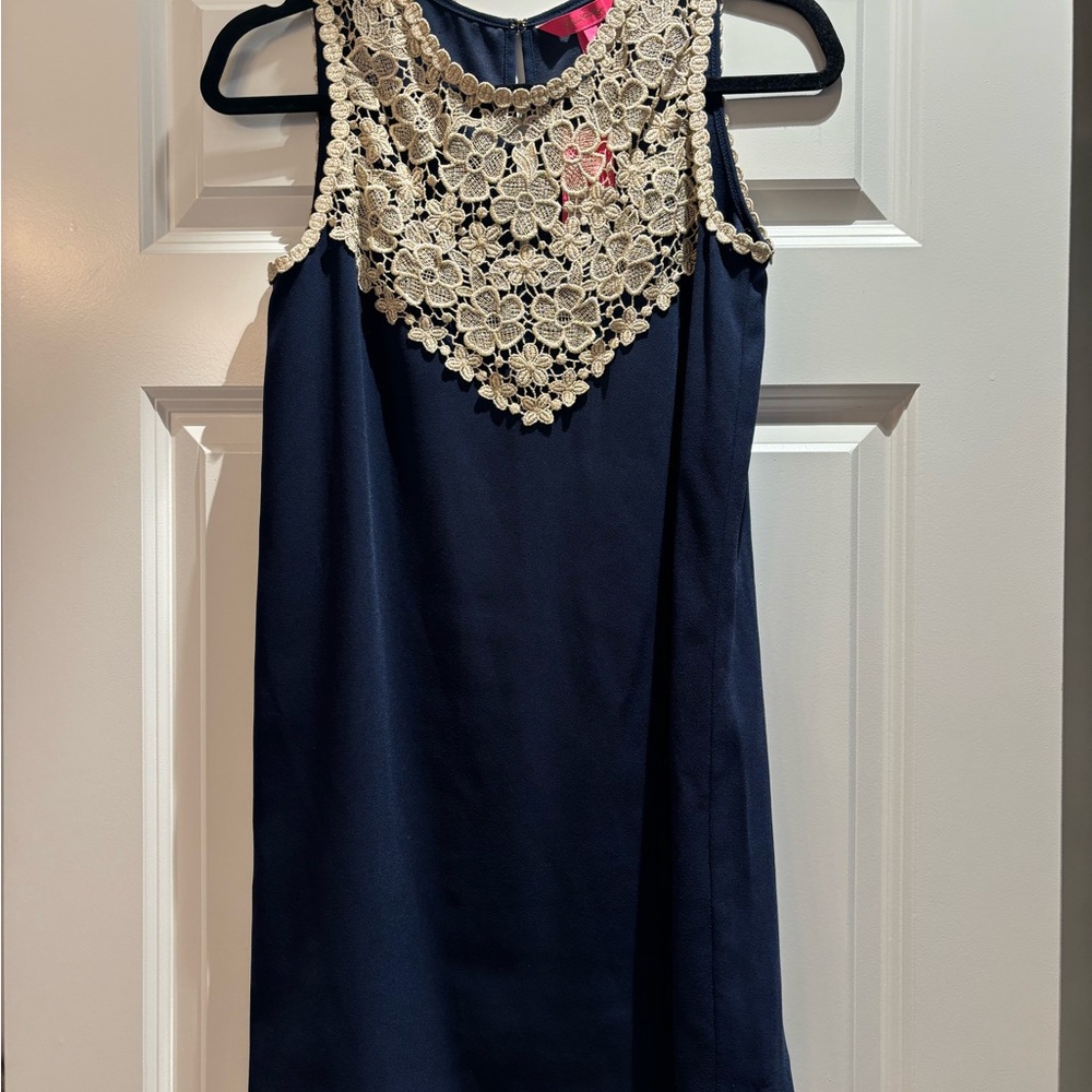 Lilly Pulitzer Gold Embellished Blue Sheath Dress